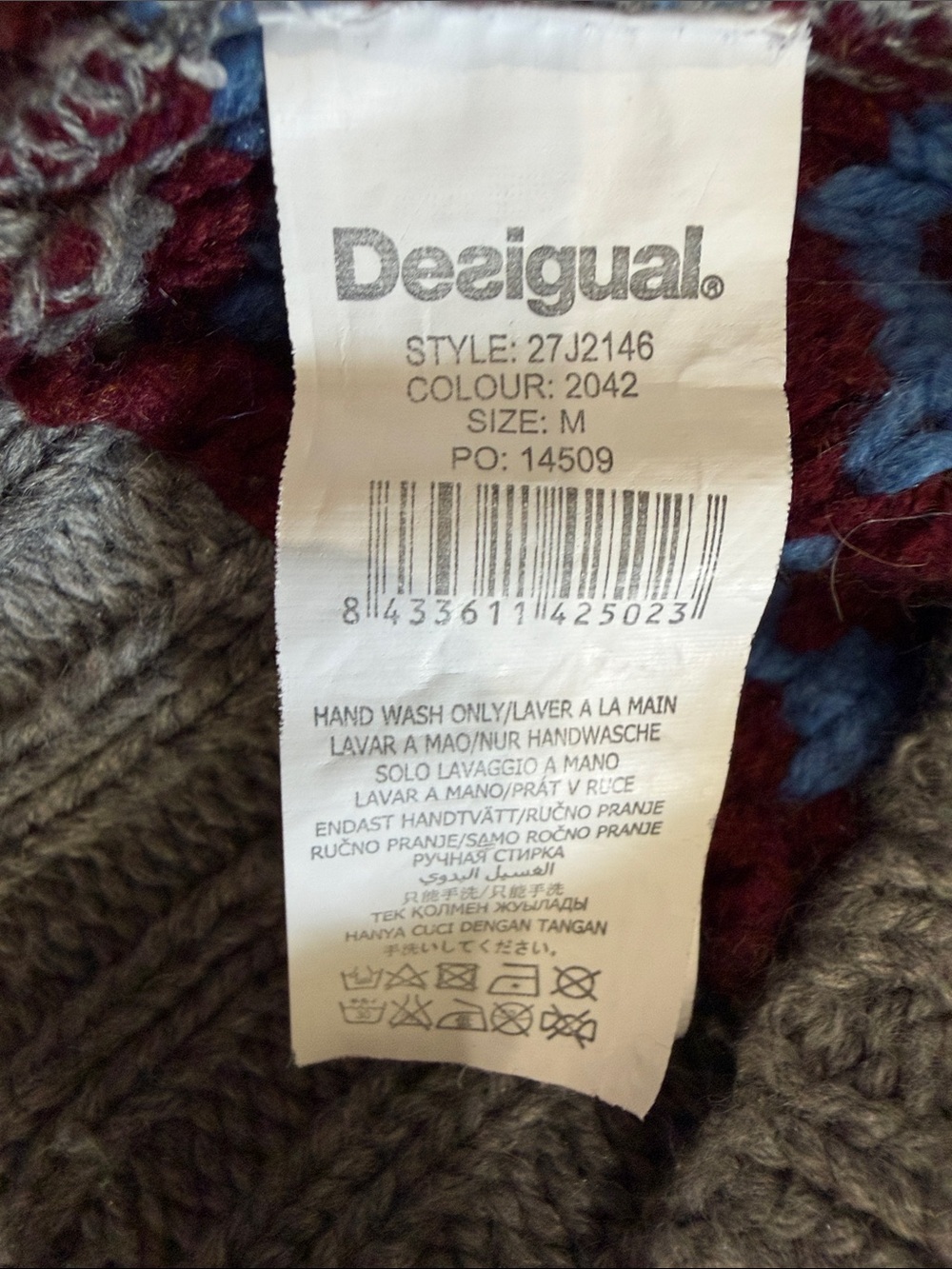 Desigual Multicolor Patchwork Zip-Up Sweater with Gray Trim,Size M. - Picture 15 of 17